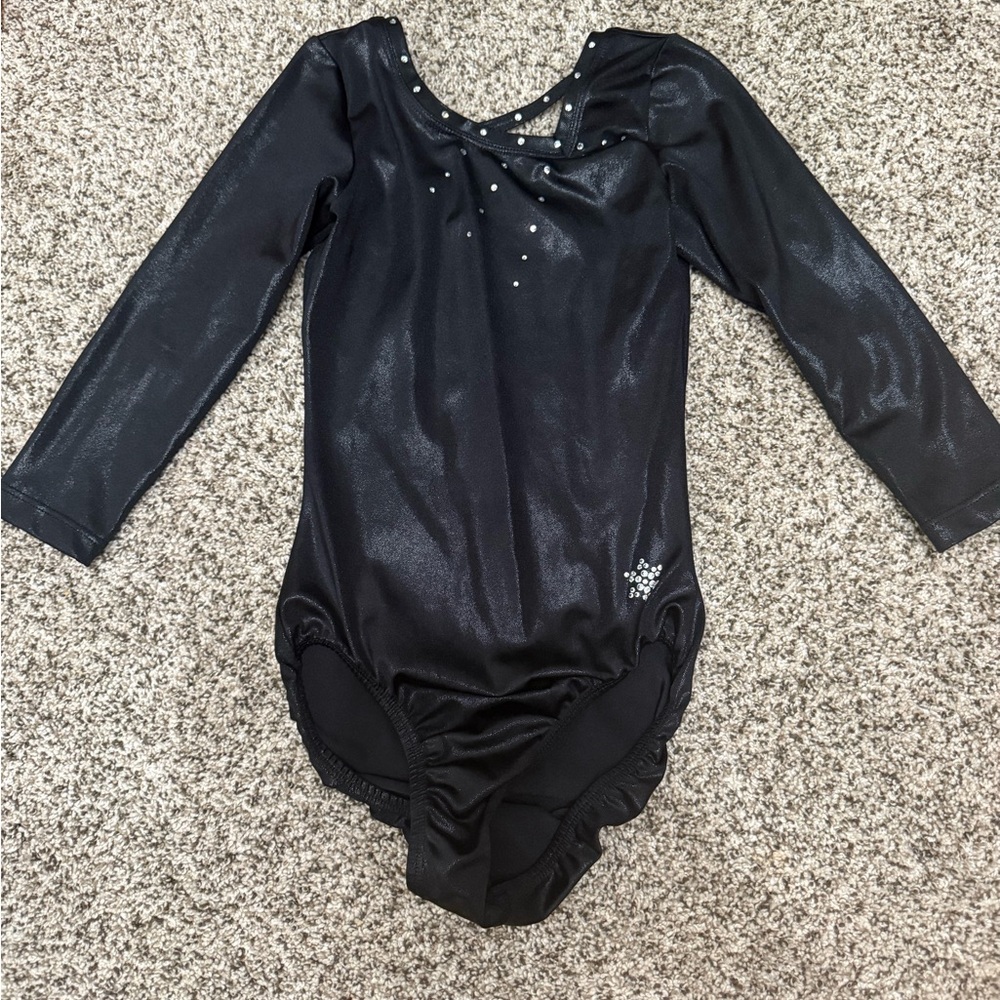 Snowflake Black Long Sleeve Leotard with Rhinestones